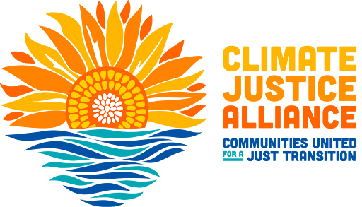 Dandelion Sun overseeing water , Climate Justice Alliance logo