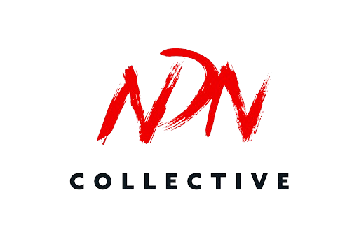 red paint textured letters, NDN collective Logo